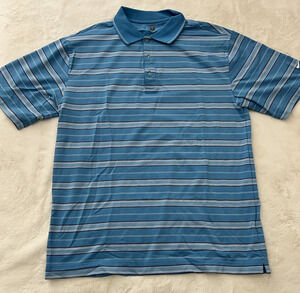 Nike Golf Dri Fit Polo Shirt Mens Large Blue Striped Short Sleeve Casual